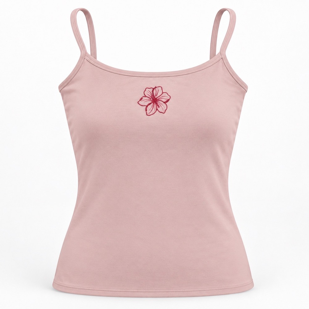 Hollister Pink Hibiscus Embroidered Cami Tank‎ Top Small Y2K Aesthetic Cami